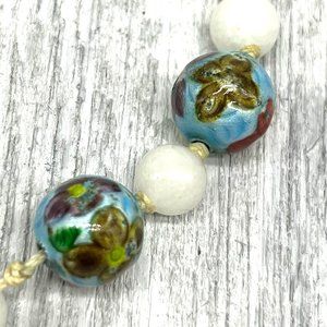 119. Vintage white jade and hand painted bead necklace